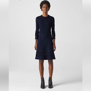 Whistles Navy Pointelle Detail Knit Dress